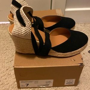 Ankle wrap canvas espadrille wedges